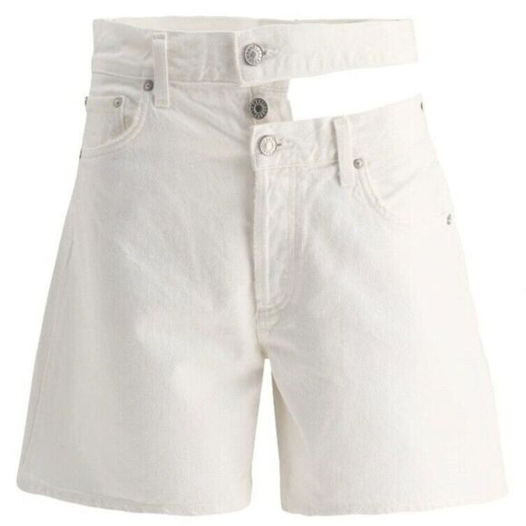 Agolde Broken Waistband Short Solid White Cotton Denim A9105-1183 - Picture 1 of 10